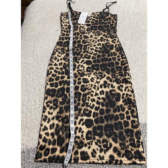 NWT Leopard Cocktail Dress Malabay sz 10 spaghetti strap bodycon animal Mob Wife - Picture 3 of 6